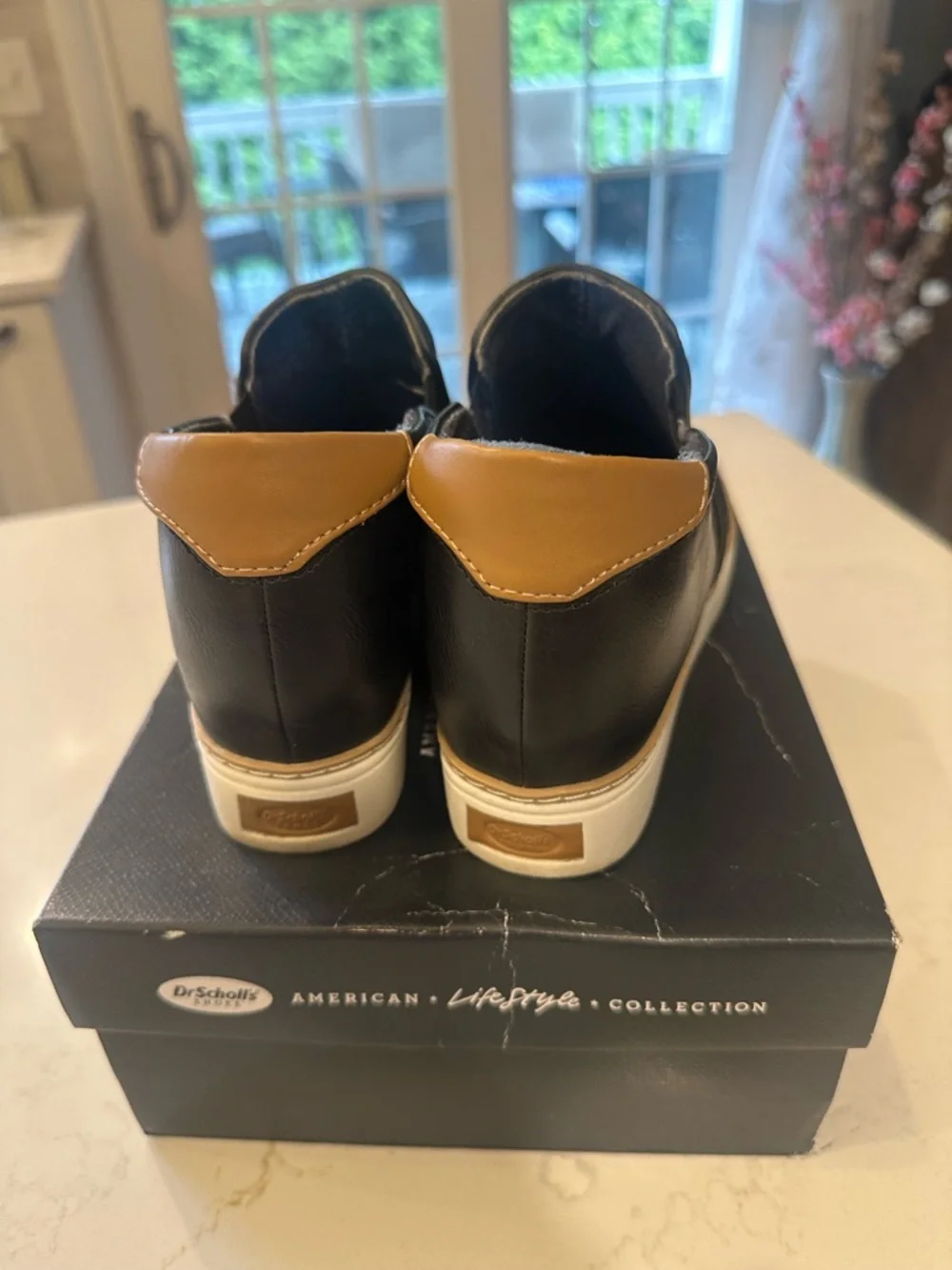 Dr. Scholl's Black Slip-On Wedge Sneakers with Tan Heel Tab - Picture 4 of 4